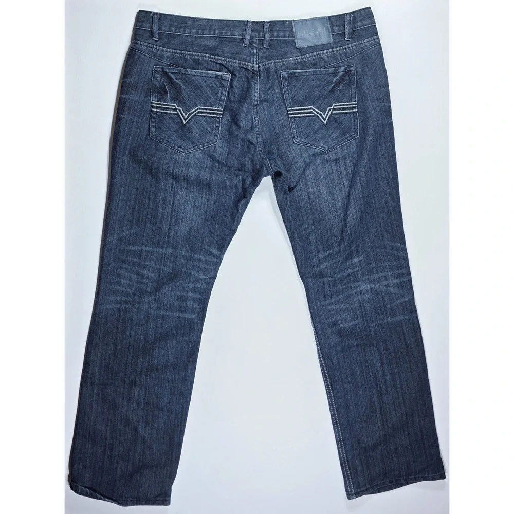 FUSAI Mens Dark Wash Straight Leg Denim Jeans Blue Size 42 x 32